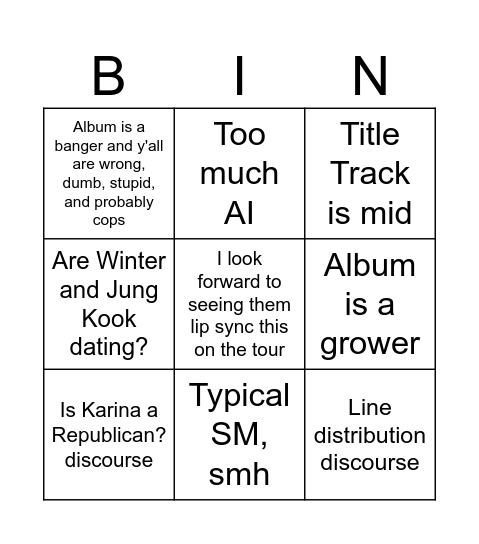 AESPA "Lemonade" Comeback Bingo Card