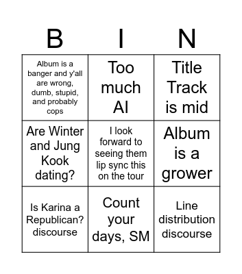 AESPA "Lemonade" Comeback Bingo Card