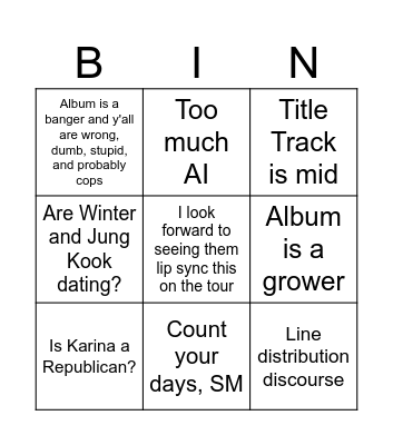 AESPA "Lemonade" Comeback Bingo Card