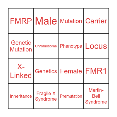 Fragile X Syndrome Bingo Card