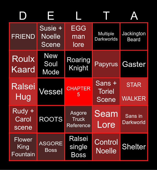 DELTARUNE CHAPTER 5 Bingo Card