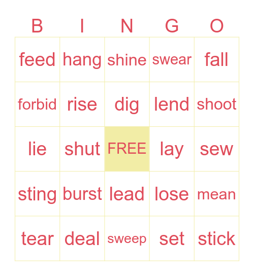 Irregular Verbs Bingo Card