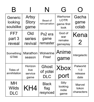 June State of play Bingo Card