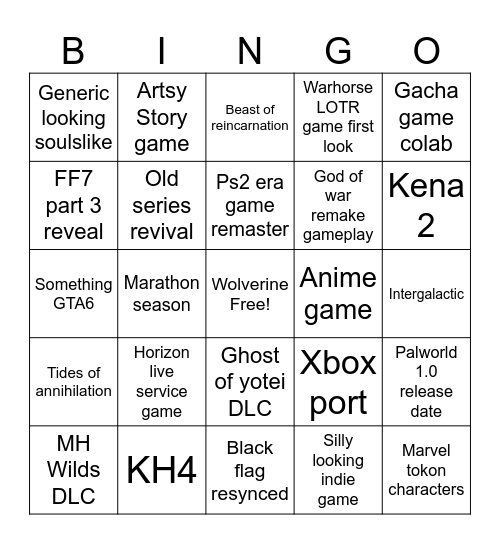 June State of play Bingo Card