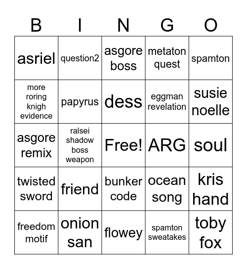 deltarune chp5 bingo Card
