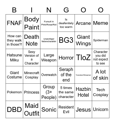 Cosplay Dokomi <3 Bingo Card