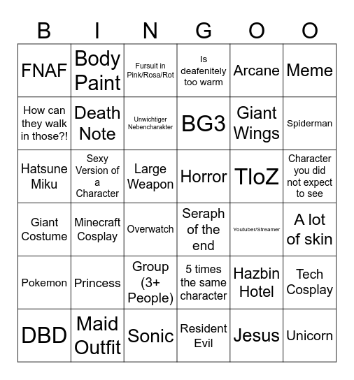 Cosplay Dokomi <3 Bingo Card