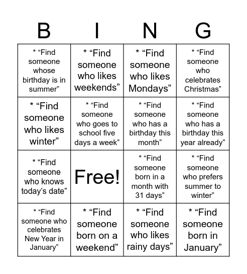 Untitled Bingo Card