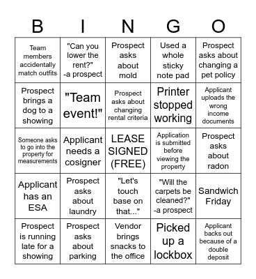 Leasing Team Bingo Card