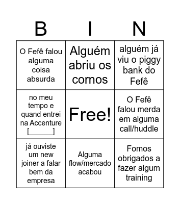 Coisas que aconteceram este ano na Accenture Bingo Card