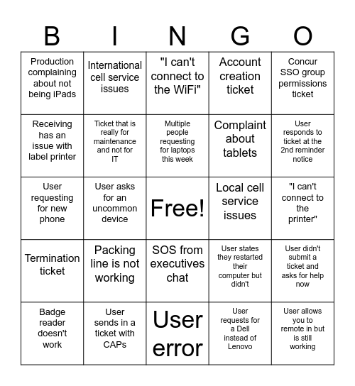 Untitled Bingo Card