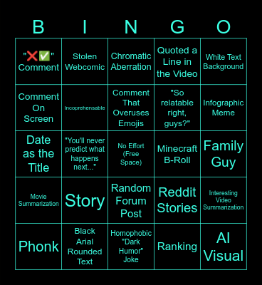 No-Effort Youtube Shorts Bingo Card