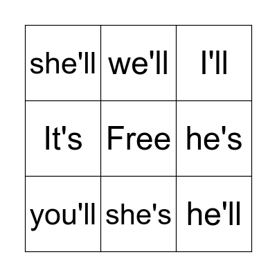 Contraction BINGO Card