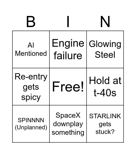STARSHIP Bingo Card