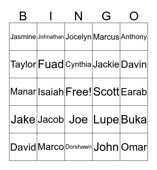 Friend Bingo Card