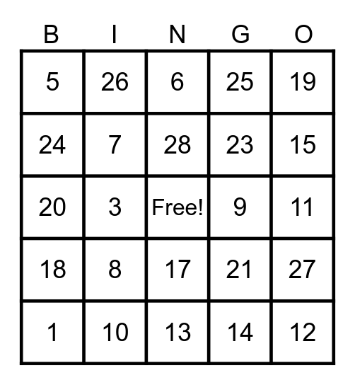 Bland N' Ran Bingo Card
