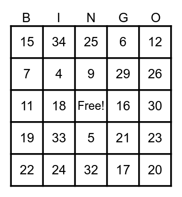 Bland N' Ran Bingo Card