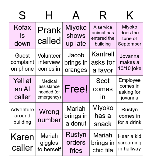 Admin BINGO Card