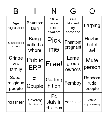 Vrchat bingo! Bingo Card