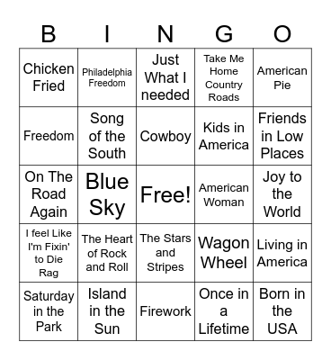Memorial Day Bingo Card
