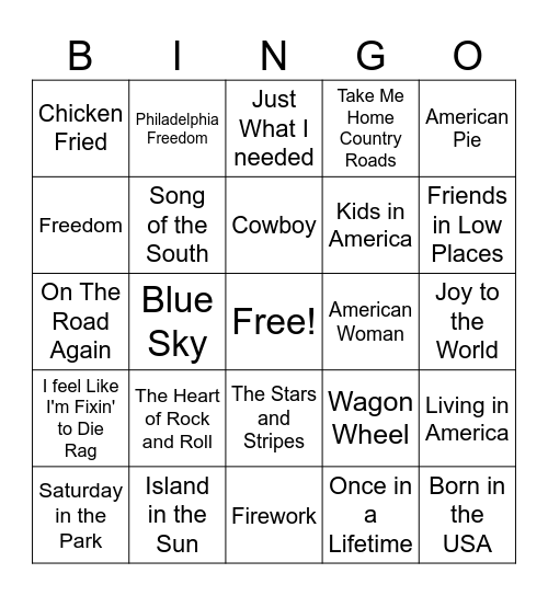 Memorial Day Bingo Card