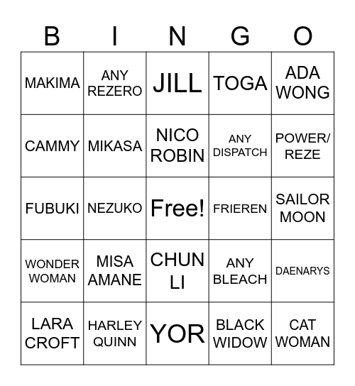 COMIC CON Bingo Card
