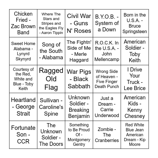 Memorial Day Bingo Card