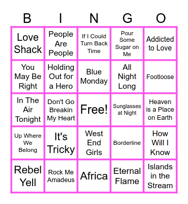 MUSIC BINGO at the Ann Arbor Eagles!  80s Prom! 🕺🪩💃 Bingo Card