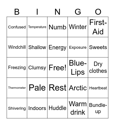 Hypothermia Bingo Card