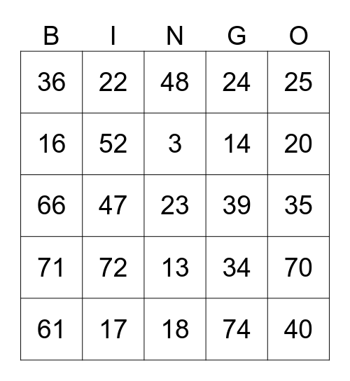 Untitled Bingo Card