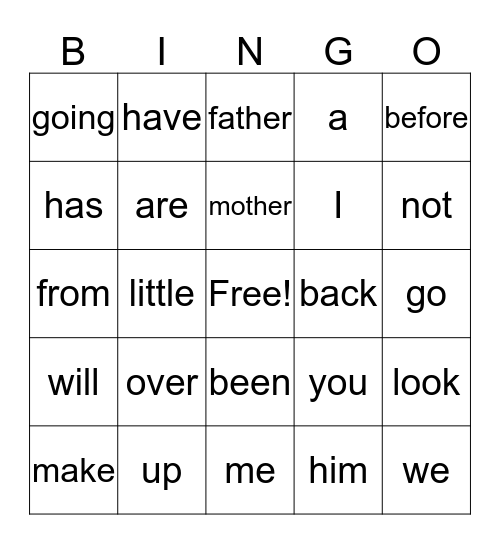 Word Bingo 1 Bingo Card