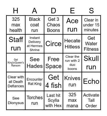 Hades 2 Lockout Bingo Card