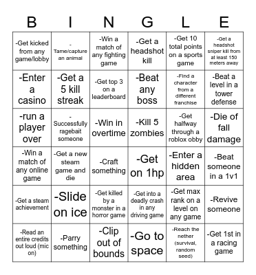 Gamin' Bingle Bingo Card