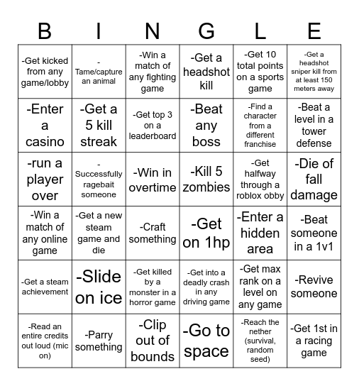 Gamin' Bingle Bingo Card