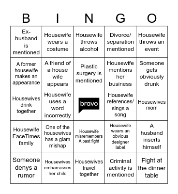 Real Housewives of Bingo Card