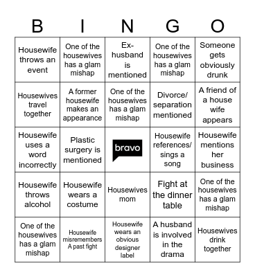 Real Housewives of Bingo Card