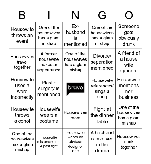 Real Housewives of Bingo Card