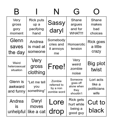 the walking dead Bingo Card