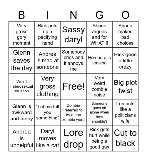 the walking dead Bingo Card