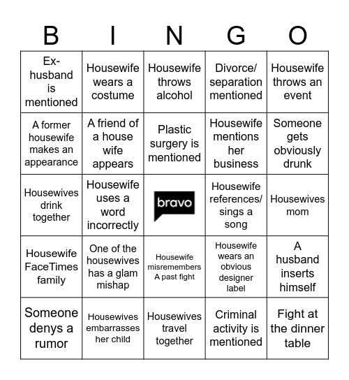 Real Housewives of Bingo Card
