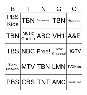 Channels Bingo Card
