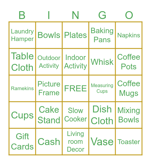 Bridal Shower Bingo Card
