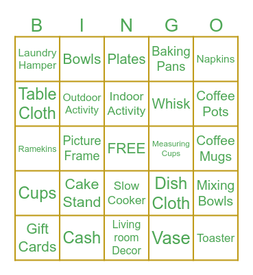 Bridal Shower Bingo Card