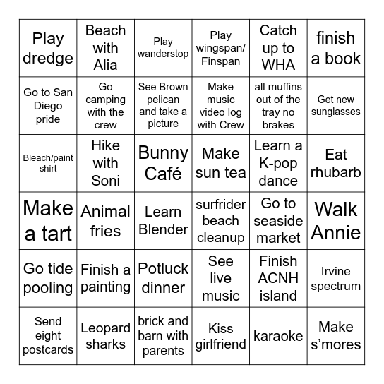 Summer 2026 Bingo Card