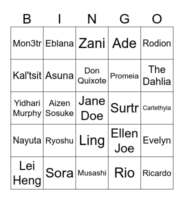 Cosplay Meet Bingo Card