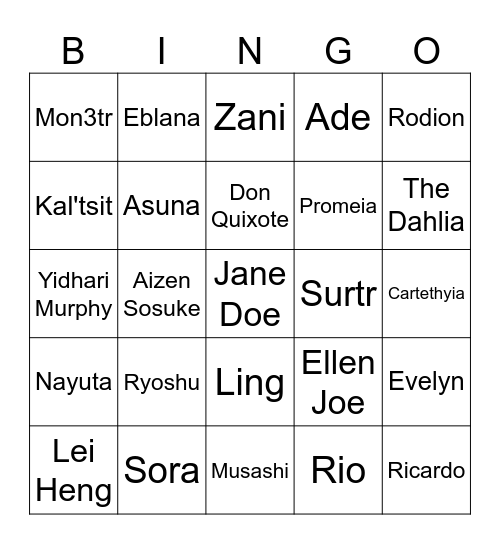 Cosplay Meet Bingo Card