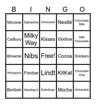 Chocolate Bingo Card