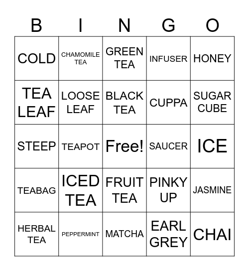 SPRING TEA Bingo Card