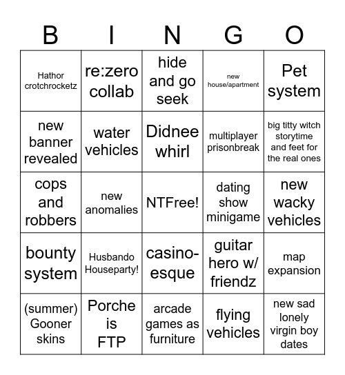 1.1 (live)stream Bingo Card