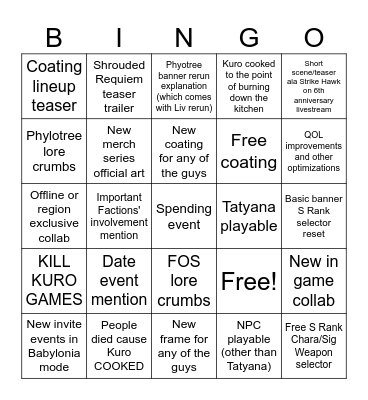 PGR 6.5 livestream bingo Card